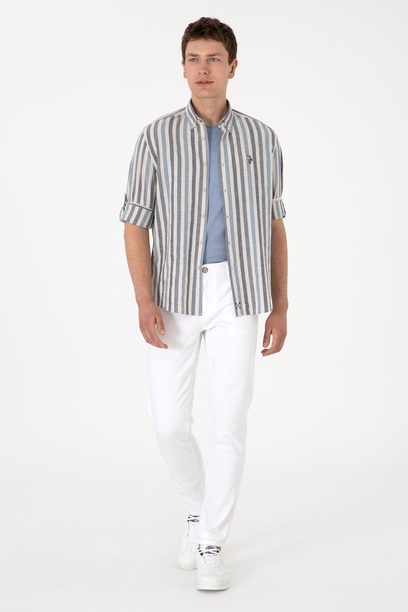 Erkek Slim Fit Beyaz Kanvas Pantolon