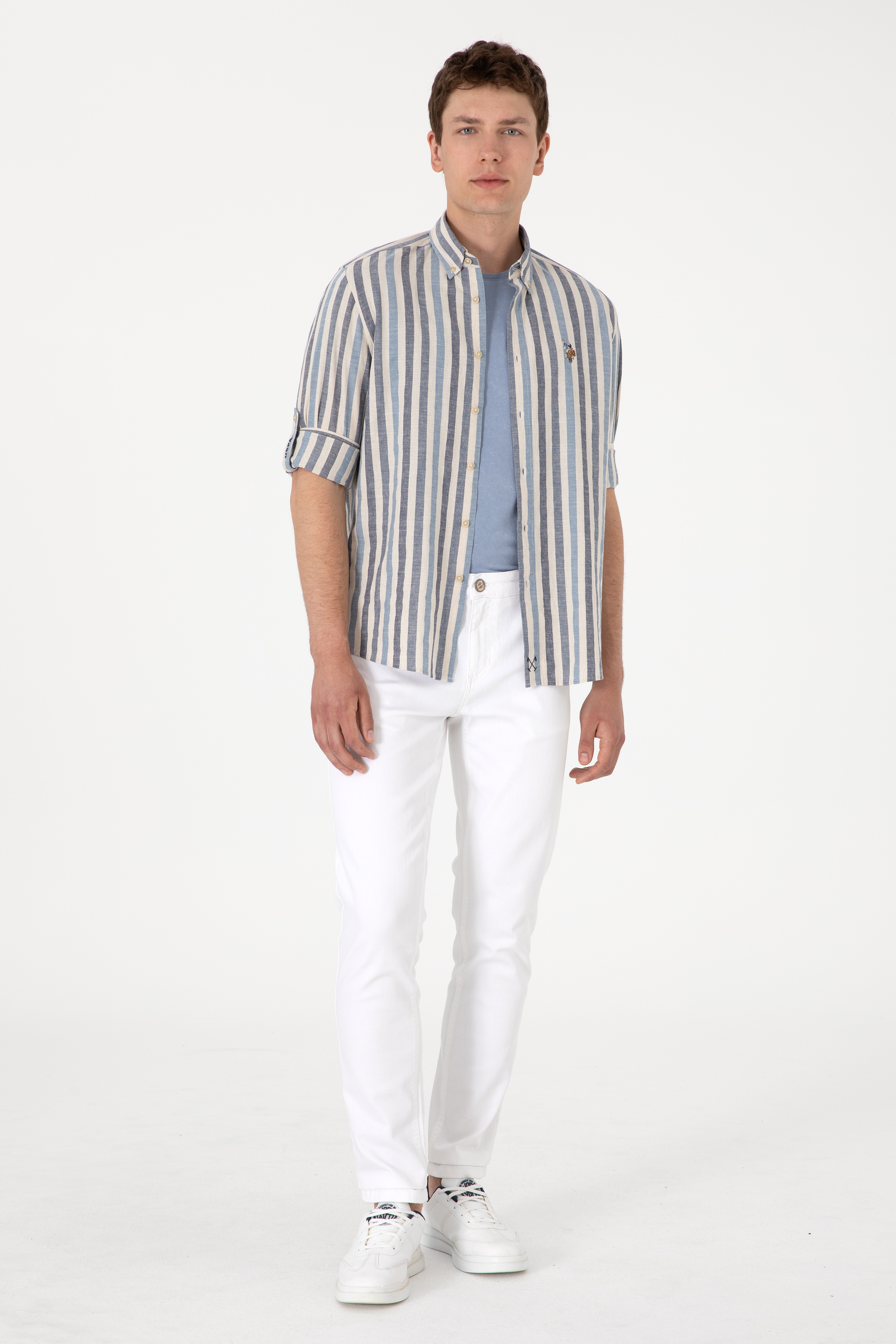 Erkek Slim Fit Beyaz Kanvas Pantolon