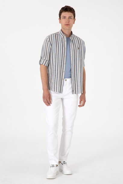 Erkek Slim Fit Beyaz Kanvas Pantolon