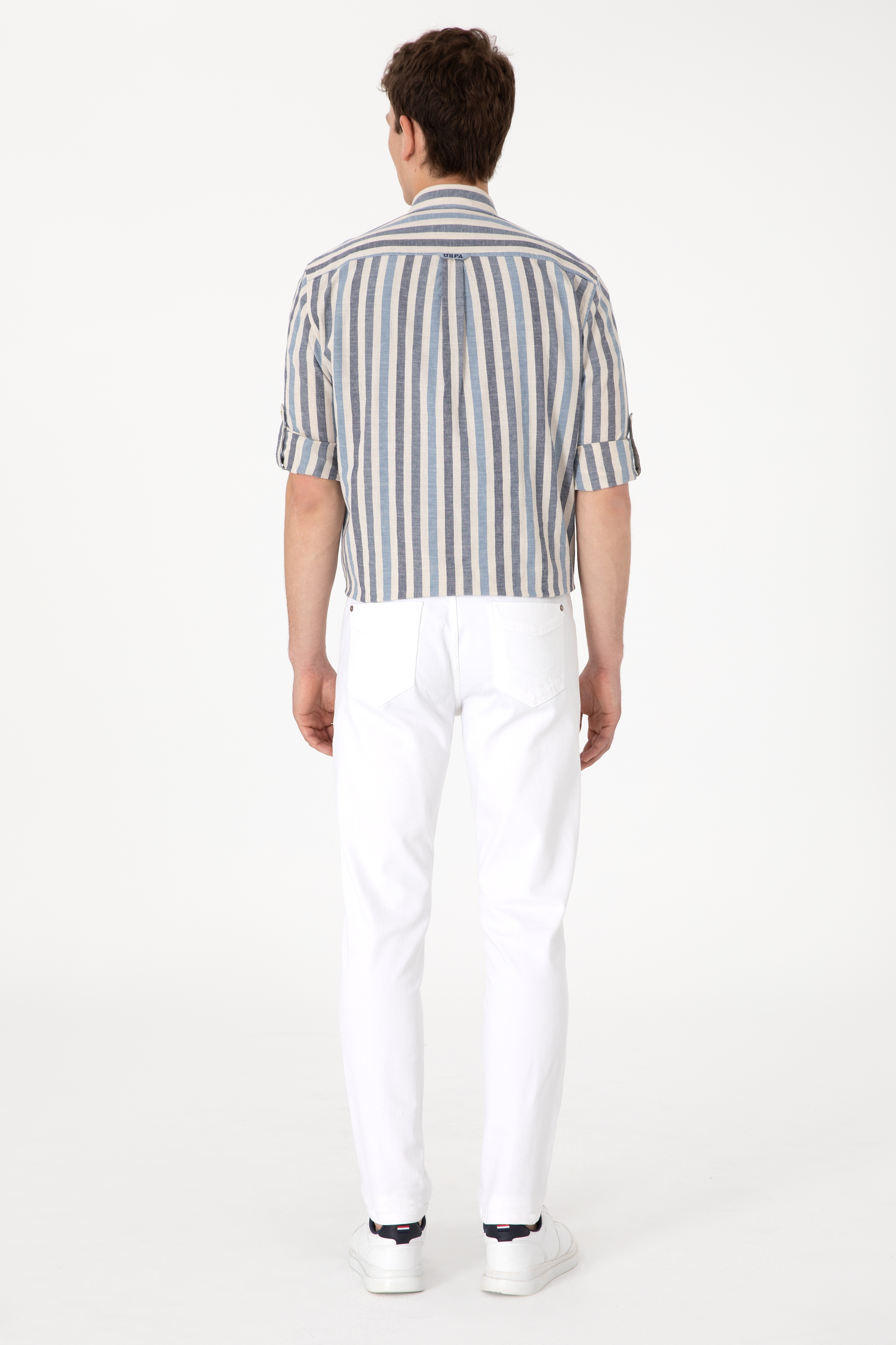 Erkek Slim Fit Beyaz Kanvas Pantolon - Image 4