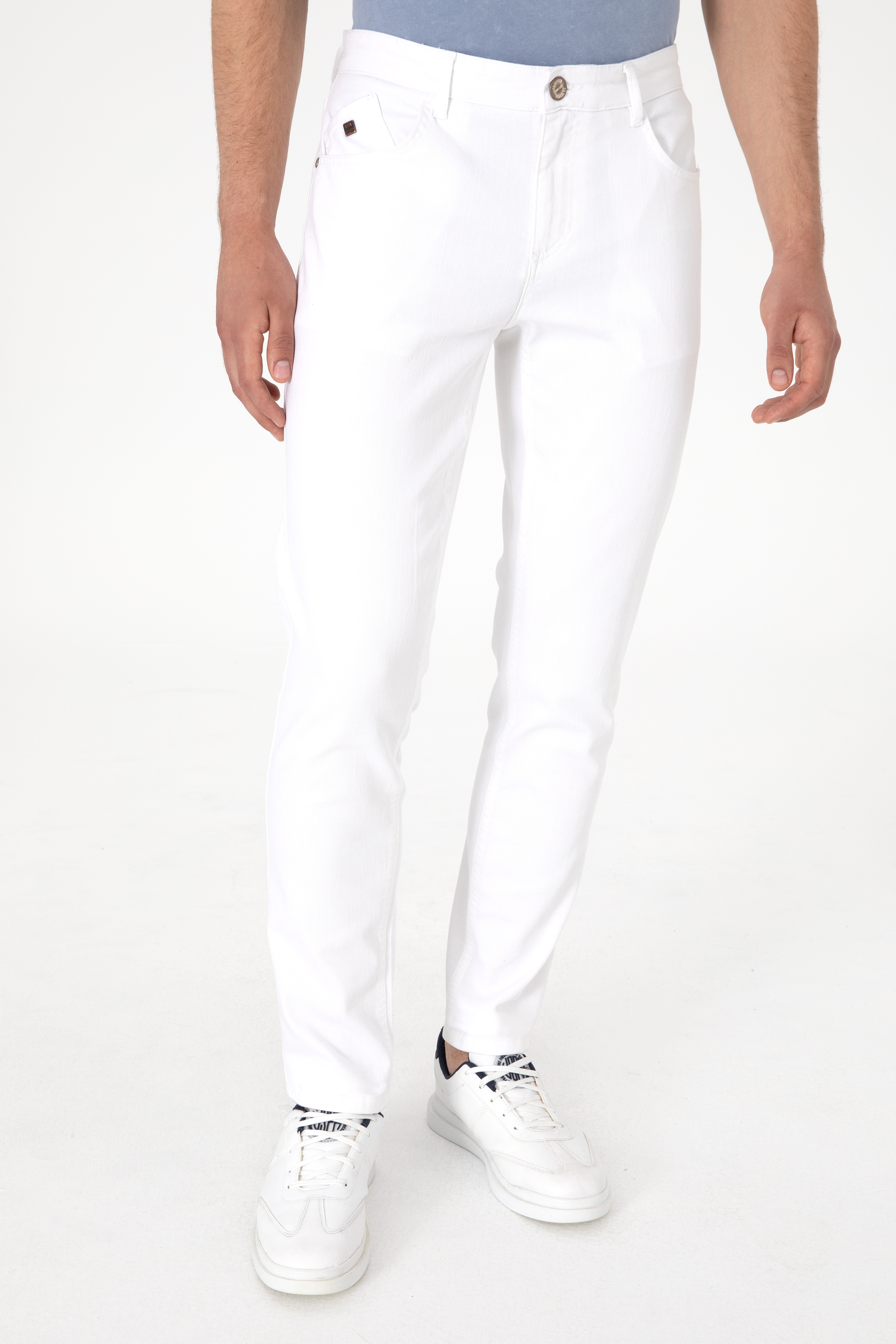 Erkek Slim Fit Beyaz Kanvas Pantolon