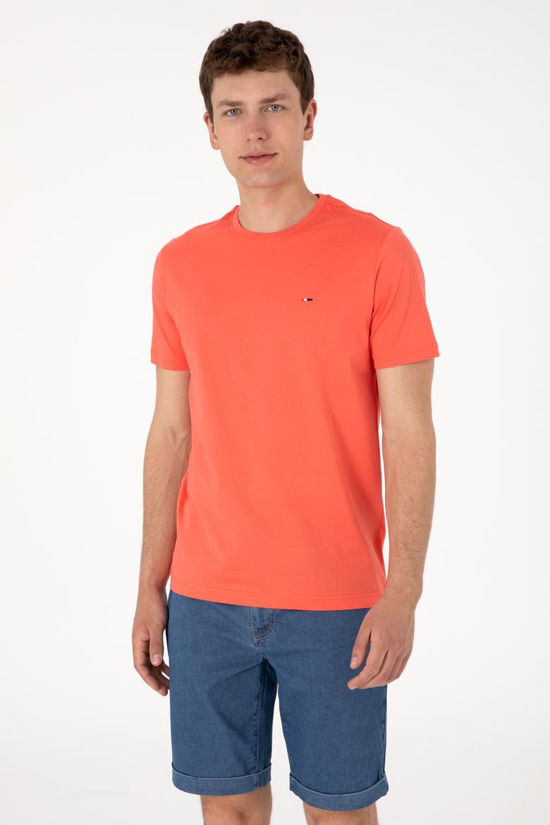 Erkek Regular Fit Bisiklet Yaka Nar Çiçeği Basic Tişört - 50297999048