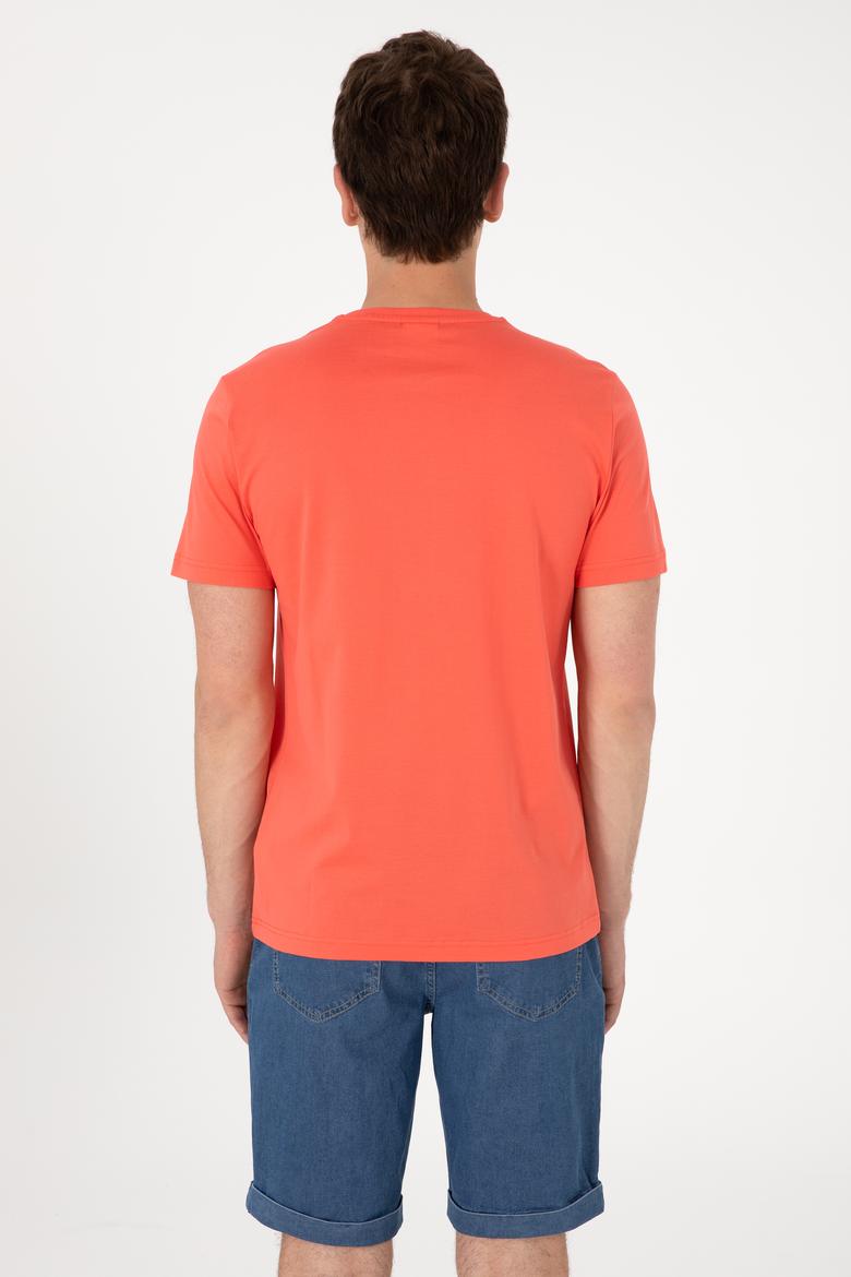 Erkek Regular Fit Bisiklet Yaka Nar Çiçeği Basic Tişört - 50297999048