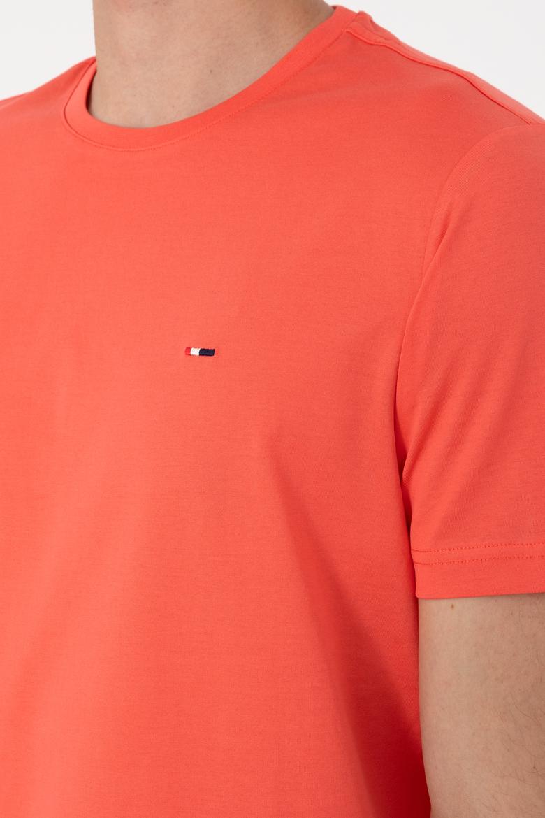 Erkek Regular Fit Bisiklet Yaka Nar Çiçeği Basic Tişört - 50297999048