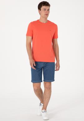 Erkek Regular Fit Bisiklet Yaka Nar Çiçeği Basic Tişört - 50297999048