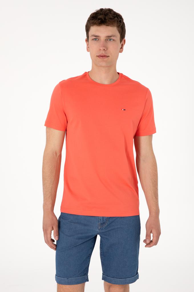 Erkek Regular Fit Bisiklet Yaka Nar Çiçeği Basic Tişört