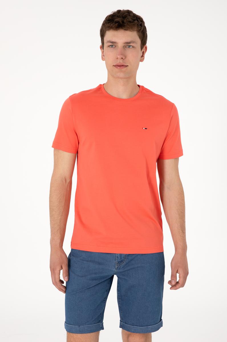 Erkek Regular Fit Bisiklet Yaka Nar Çiçeği Basic Tişört