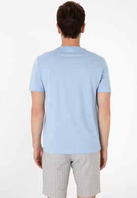 Erkek Regular Fit Bisiklet Yaka Açık Mavi Basic Tişört - 50297999039