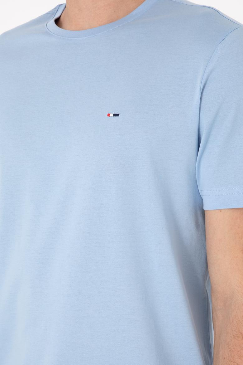 Erkek Regular Fit Bisiklet Yaka Açık Mavi Basic Tişört - 50297999039