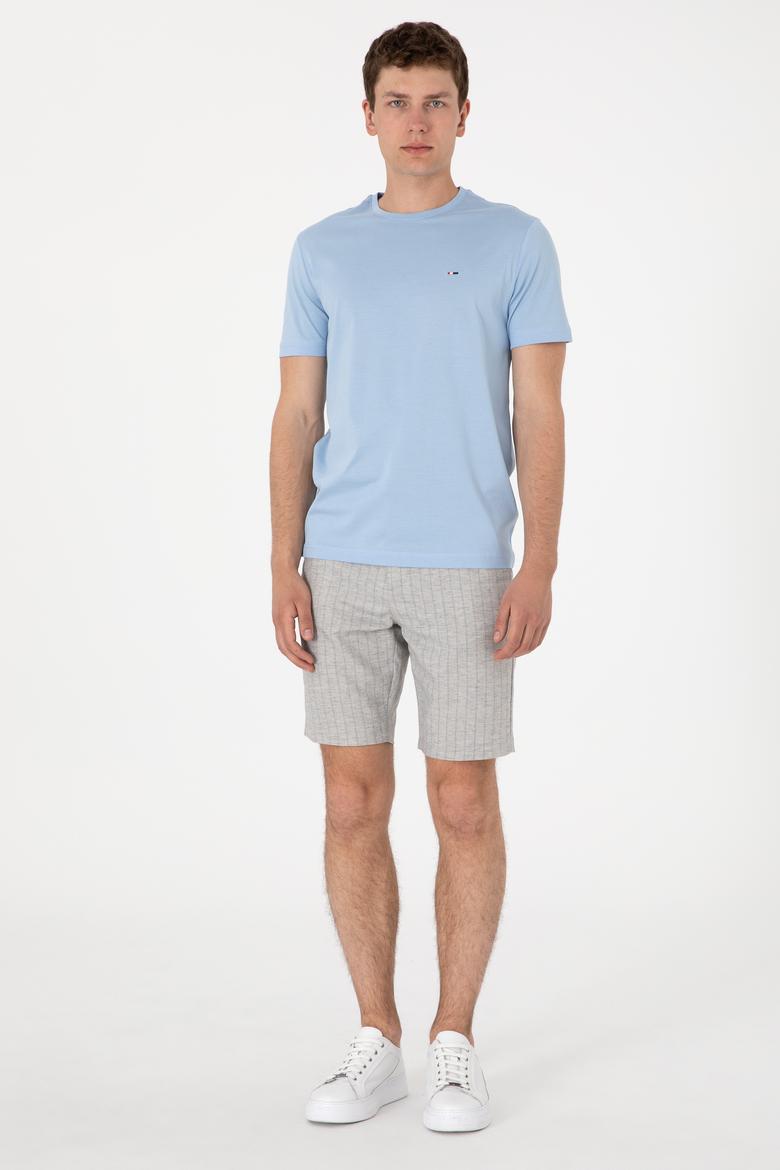 Erkek Regular Fit Bisiklet Yaka Açık Mavi Basic Tişört - 50297999039