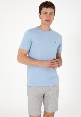 Erkek Regular Fit Bisiklet Yaka Açık Mavi Basic Tişört - 50297999039