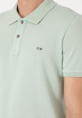 Erkek Slim Fit Polo Yaka Su Yeşili Basic Tişört - 50298042076