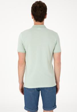 Erkek Slim Fit Polo Yaka Su Yeşili Basic Tişört - 50298042076