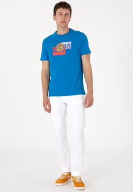 Erkek Regular Fit Kobalt Bisiklet Yaka Tişört - 50300593014