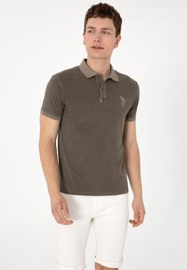 Erkek Slim Fit Polo Yaka Vizon Yıkamalı Basic Tişört - 50305995117