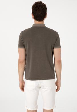 Erkek Slim Fit Polo Yaka Vizon Yıkamalı Basic Tişört - 50305995117