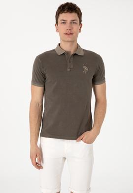 Erkek Slim Fit Polo Yaka Vizon Yıkamalı Basic Tişört - 50305995117