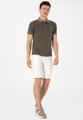 Erkek Slim Fit Polo Yaka Vizon Yıkamalı Basic Tişört - 50305995117
