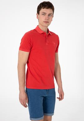 Erkek Slim Fit Polo Yaka Kırmızı Yıkamalı Basic Tişört - 50305995046