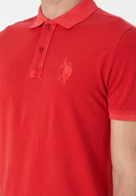 Erkek Slim Fit Polo Yaka Kırmızı Yıkamalı Basic Tişört - 50305995046