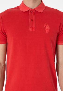 Erkek Slim Fit Polo Yaka Kırmızı Yıkamalı Basic Tişört - 50305995046