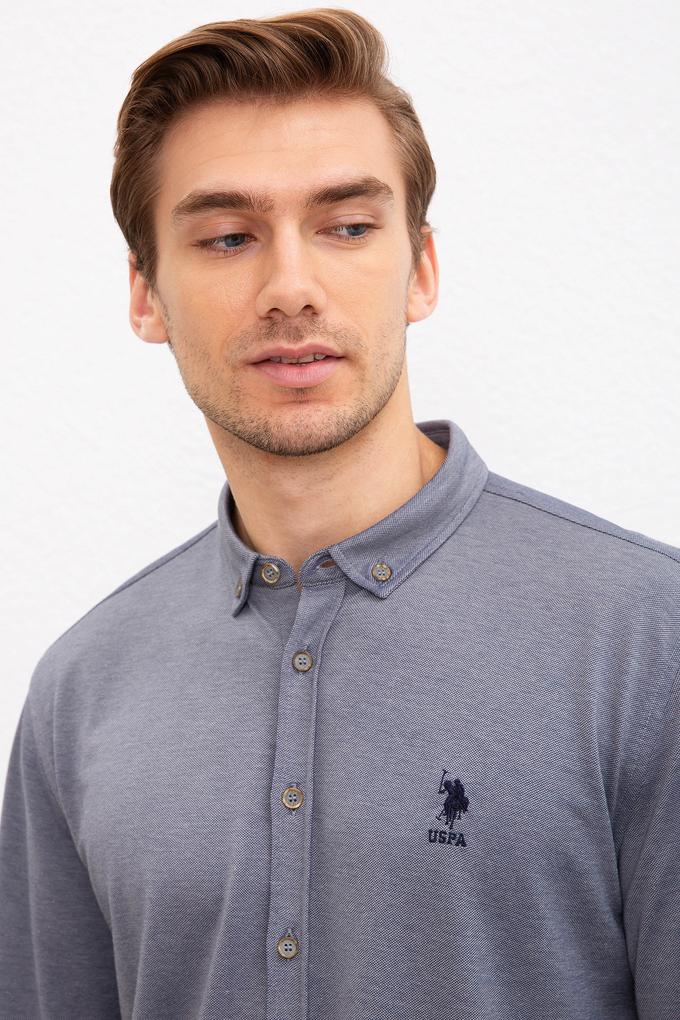 Erkek Gri Gömlek Yaka Sweatshirt