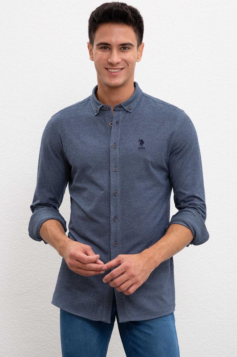 Erkek Lacivert Gömlek Yaka Sweatshirt