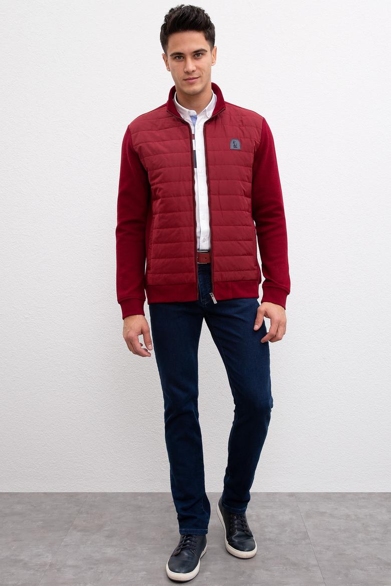 Erkek Bordo Dik Yaka Fermuarlı Sweatshirt - 50209961018