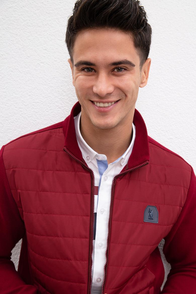 Erkek Bordo Dik Yaka Fermuarlı Sweatshirt - 50209961018