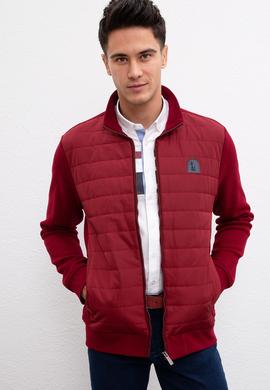 Erkek Bordo Dik Yaka Fermuarlı Sweatshirt - 50209961018