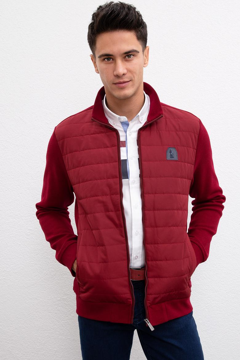 Erkek Bordo Dik Yaka Fermuarlı Sweatshirt