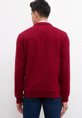 Erkek Bordo Dik Yaka Fermuarlı Sweatshirt - 50209961018