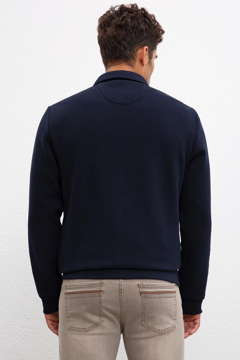 Erkek Lacivert Dik Yaka Fermuarlı Sweatshirt - 50209961008