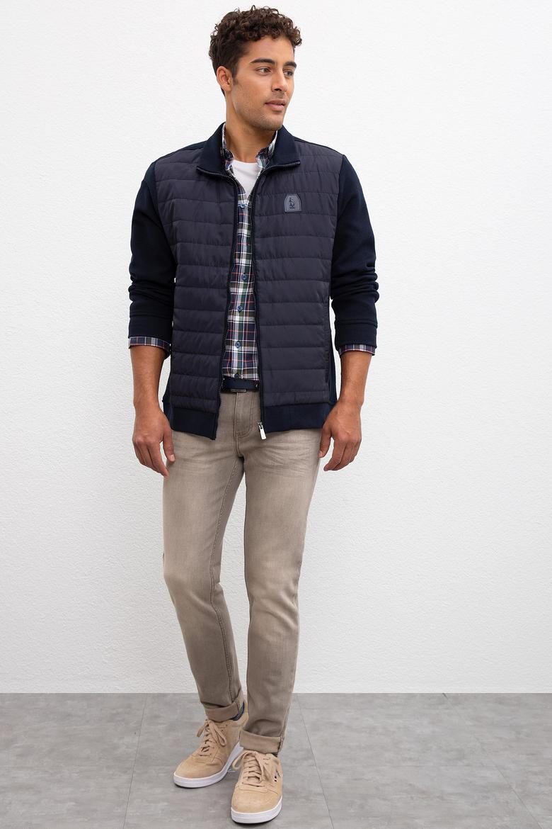 Erkek Lacivert Dik Yaka Fermuarlı Sweatshirt - 50209961008