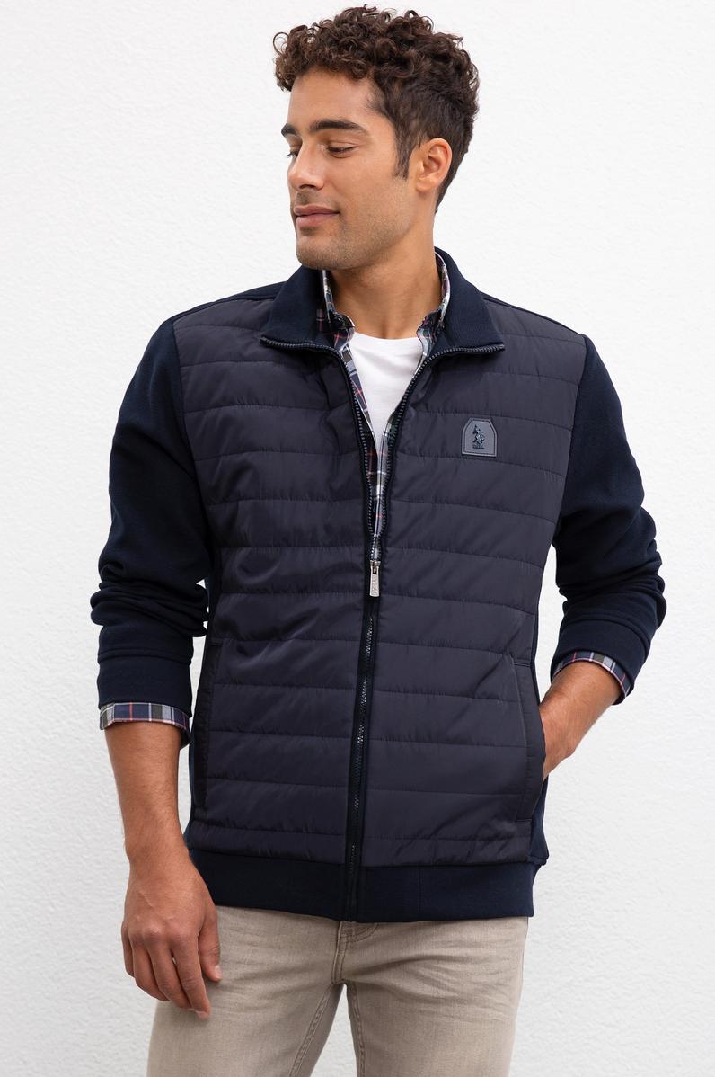 Erkek Lacivert Dik Yaka Fermuarlı Sweatshirt