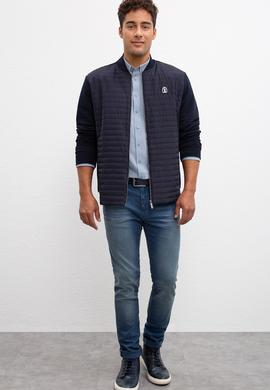 Erkek Lacivert Dik Yaka Fermuarlı Sweatshirt - 50209963031