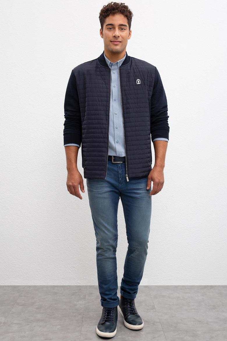 Erkek Lacivert Dik Yaka Fermuarlı Sweatshirt - 50209963031