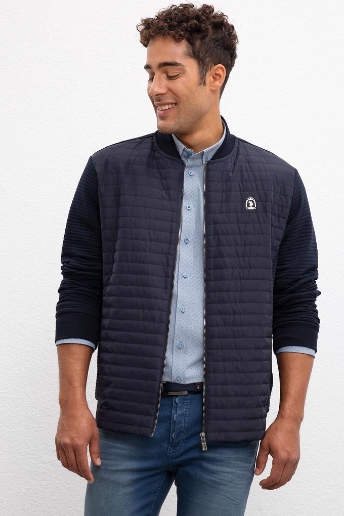 Erkek Lacivert Dik Yaka Fermuarlı Sweatshirt