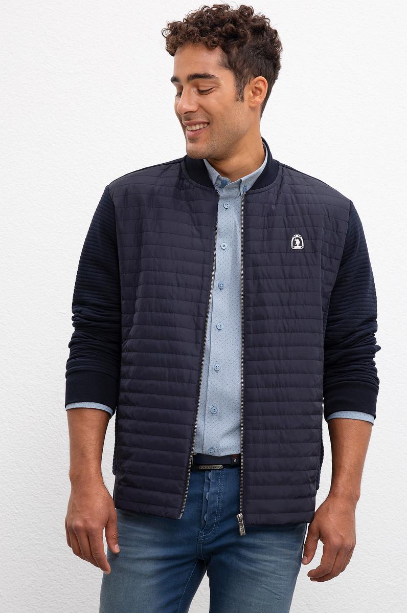 Erkek Lacivert Dik Yaka Fermuarlı Sweatshirt