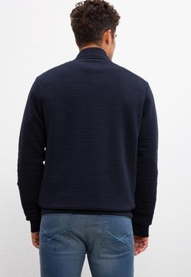 Erkek Lacivert Dik Yaka Fermuarlı Sweatshirt - 50209963031