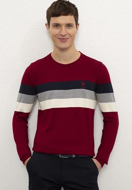 Erkek Bordo Bisiklet Yaka Triko Kazak - 50229180019