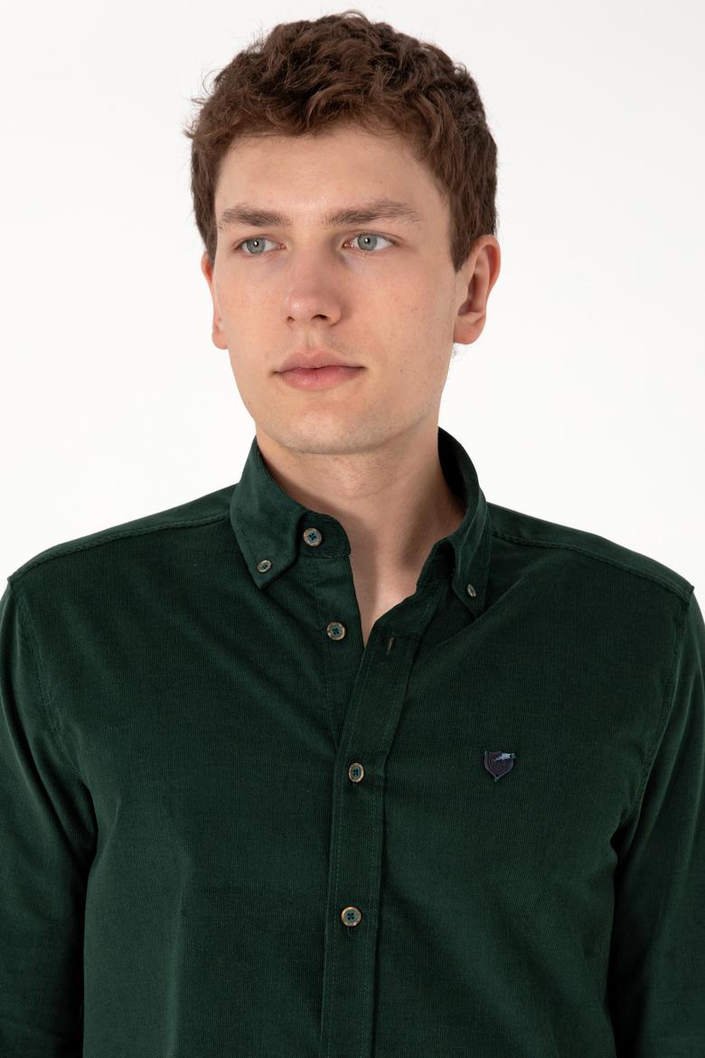 Erkek Koyu Yeşil Uzun Kollu Gömlek - 50291395043