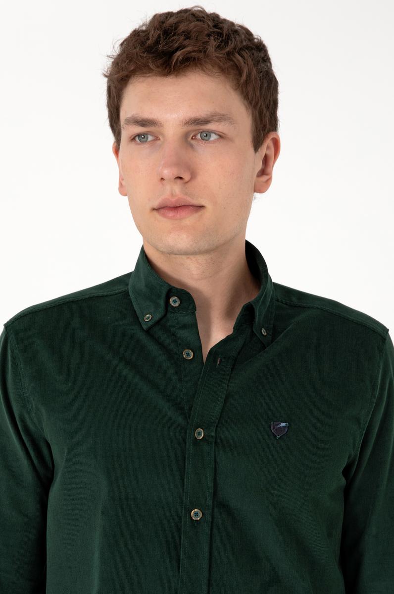 Erkek Koyu Yeşil Uzun Kollu Gömlek