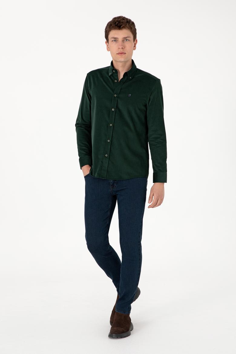 Erkek Koyu Yeşil Uzun Kollu Gömlek - 50291395043