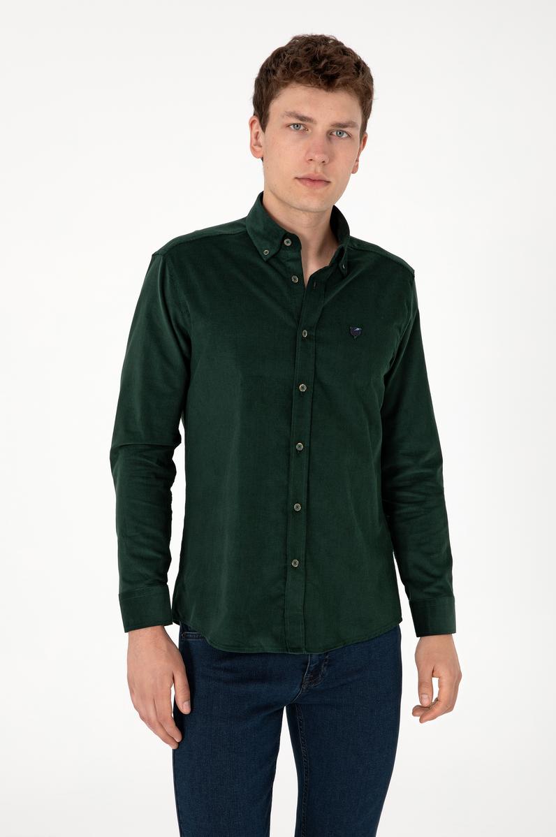 Erkek Koyu Yeşil Uzun Kollu Gömlek