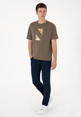 Erkek Comfort Fit Bisiklet Yaka Vizon Tişört - 50299882020