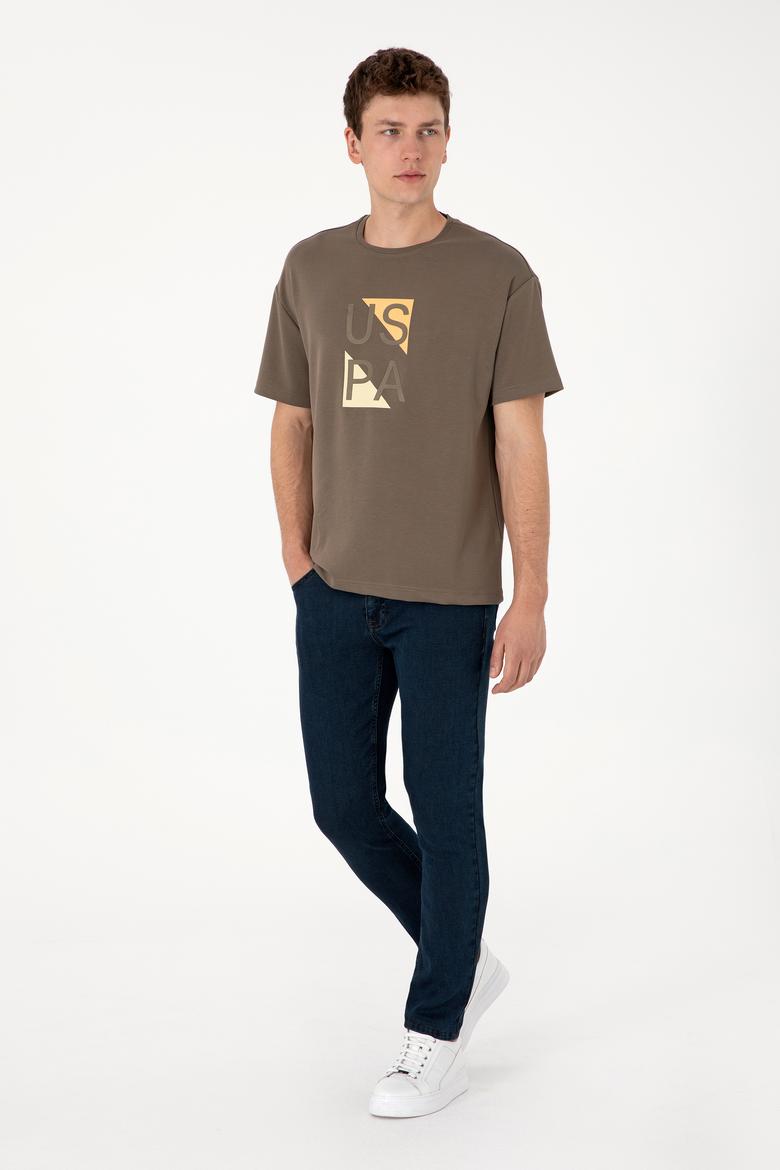 Erkek Comfort Fit Bisiklet Yaka Vizon Tişört - 50299882020