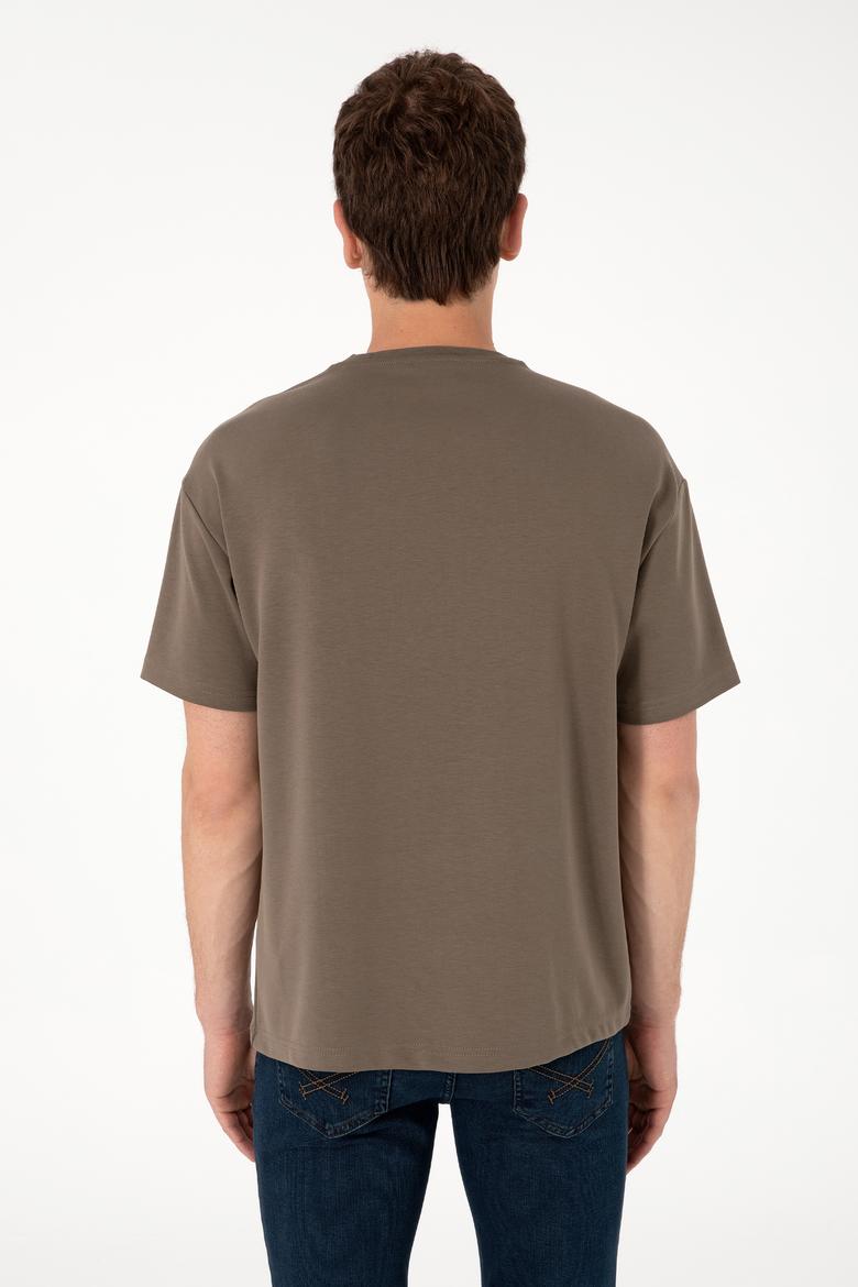 Erkek Comfort Fit Bisiklet Yaka Vizon Tişört - 50299882020