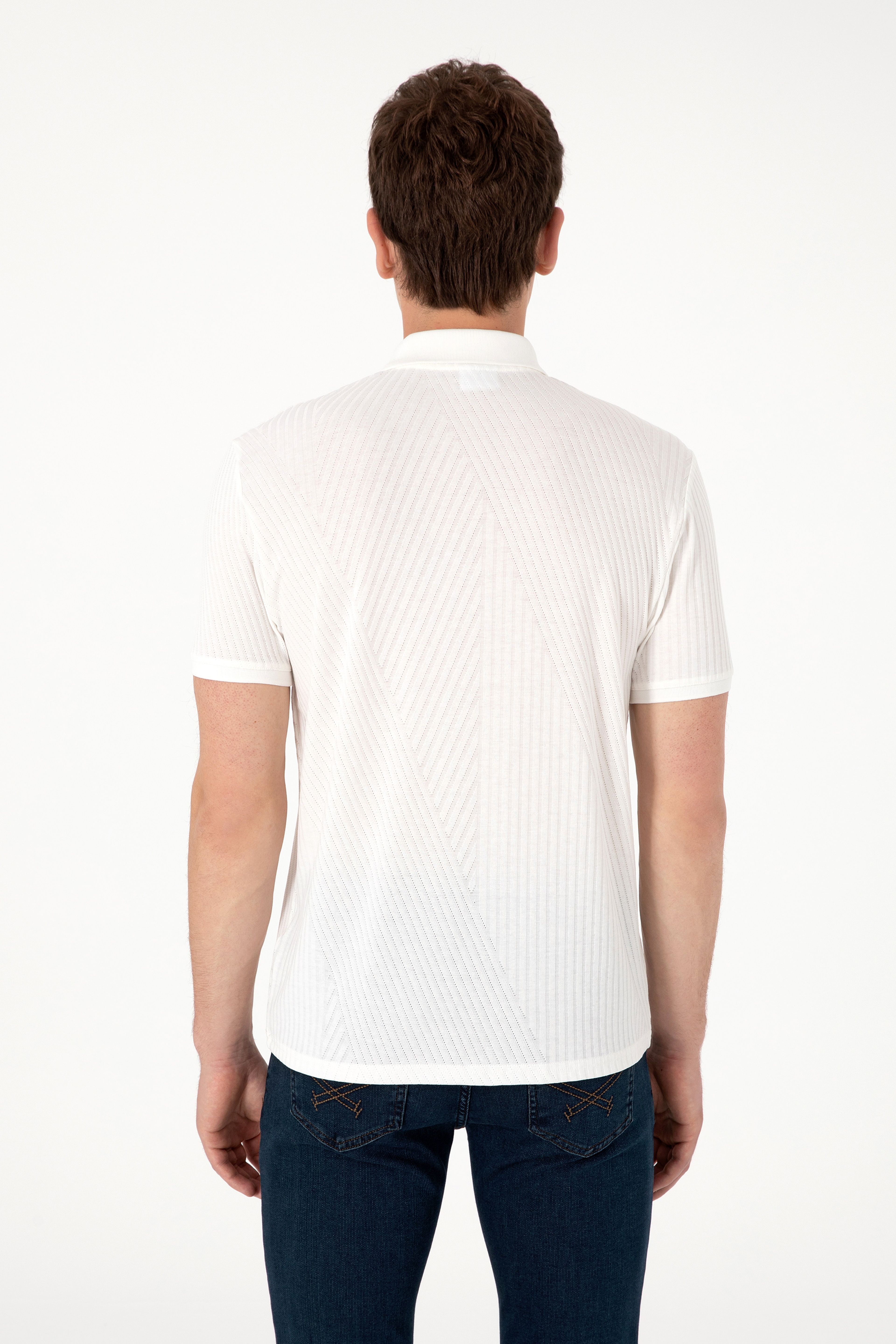 Erkek Regular Fit Fermuarlı Krem Dokulu Tişört - Image 5