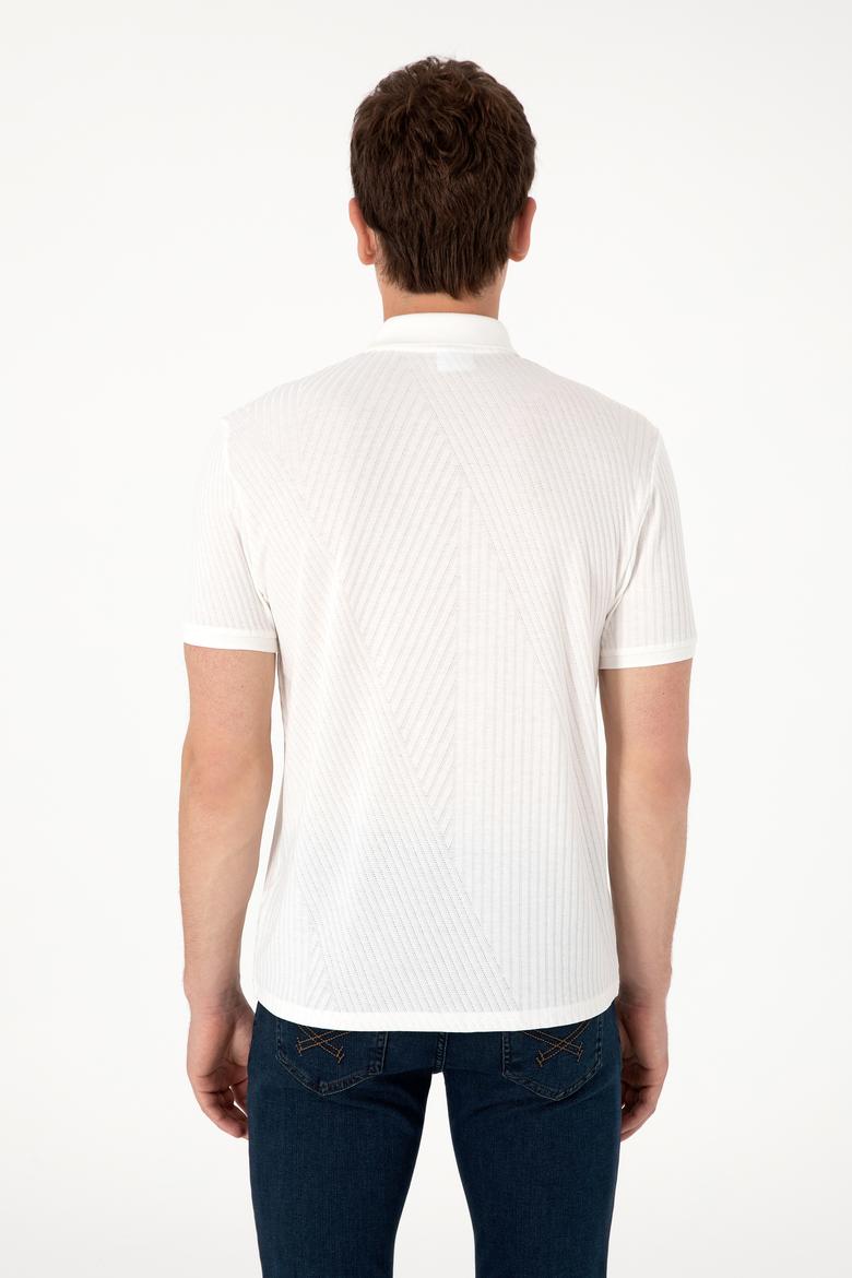 Erkek Regular Fit Fermuarlı Krem Dokulu Tişört - 50299583006